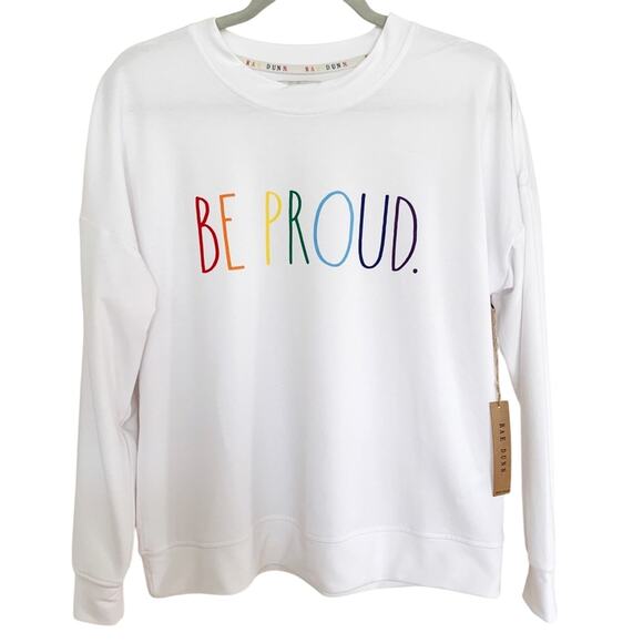 Rae Dunn White Rainbow Be Proud Sweatshirt Small NWT - Picture 1 of 5